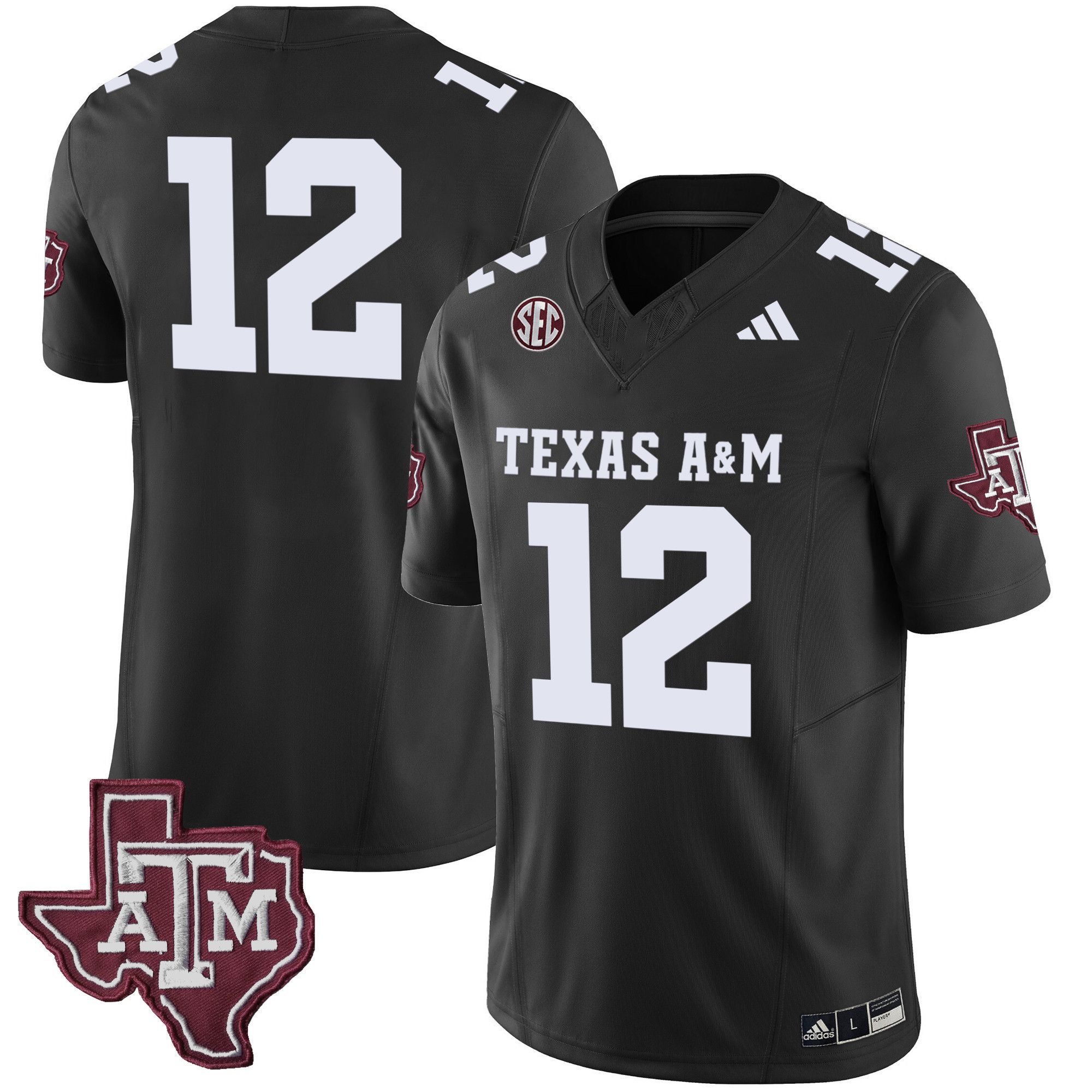 Men Texas A&M Aggies #12 No Name Black 2024 Vapor Limited NCAA Jersey style 1